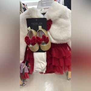 Rachel Zoe Glittery Gold Dress Shoes with Red Bow